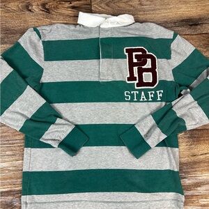 Pull & Bear Rugby Polo Long Sleeve Green and White Sz Medium
